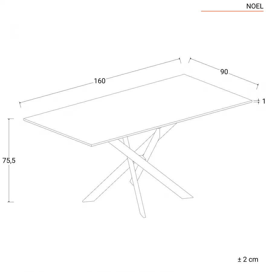 Tavolo 160x90 cm piano in vetro effetto marmo bianco 10 mm e gambe  incrociate cromo - Noel