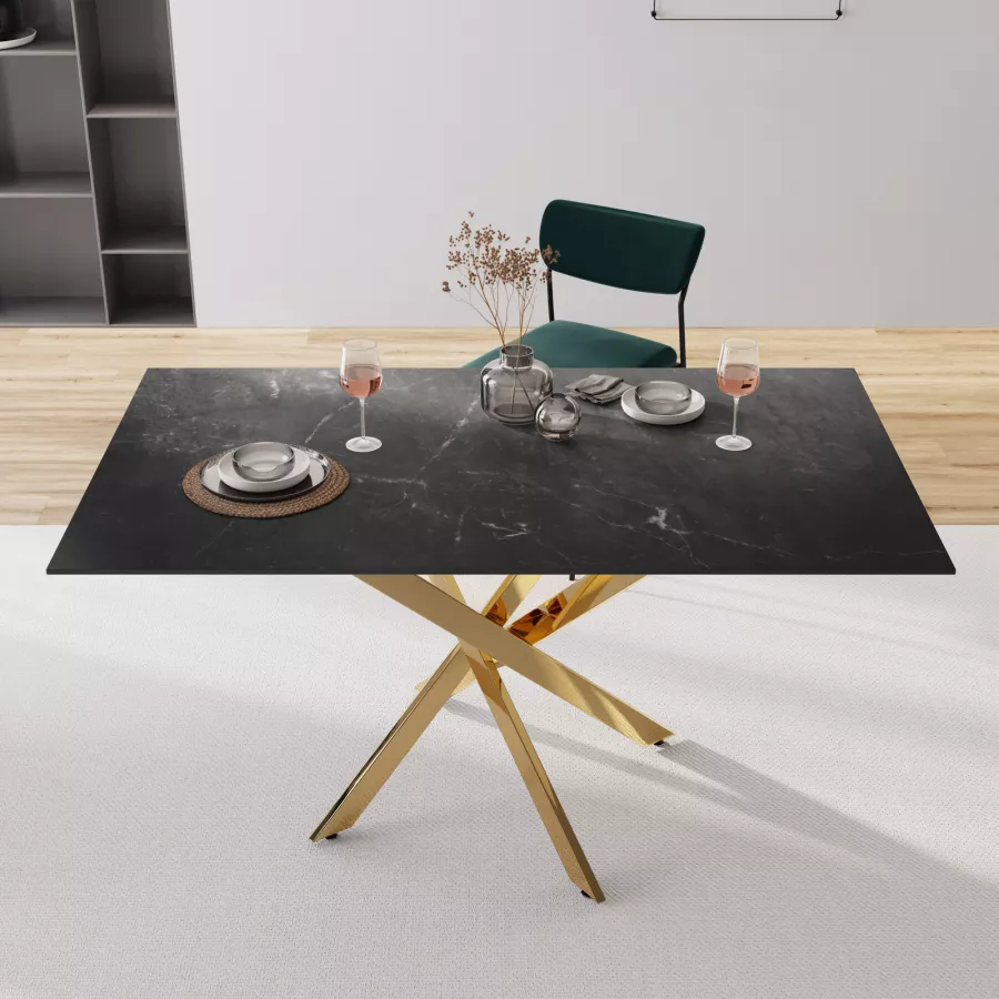 Tavolo da pranzo 140x80 cm con gambe regolabili - struttura in metallo -  impiallacciatura con motivo marmo - Bench & Black