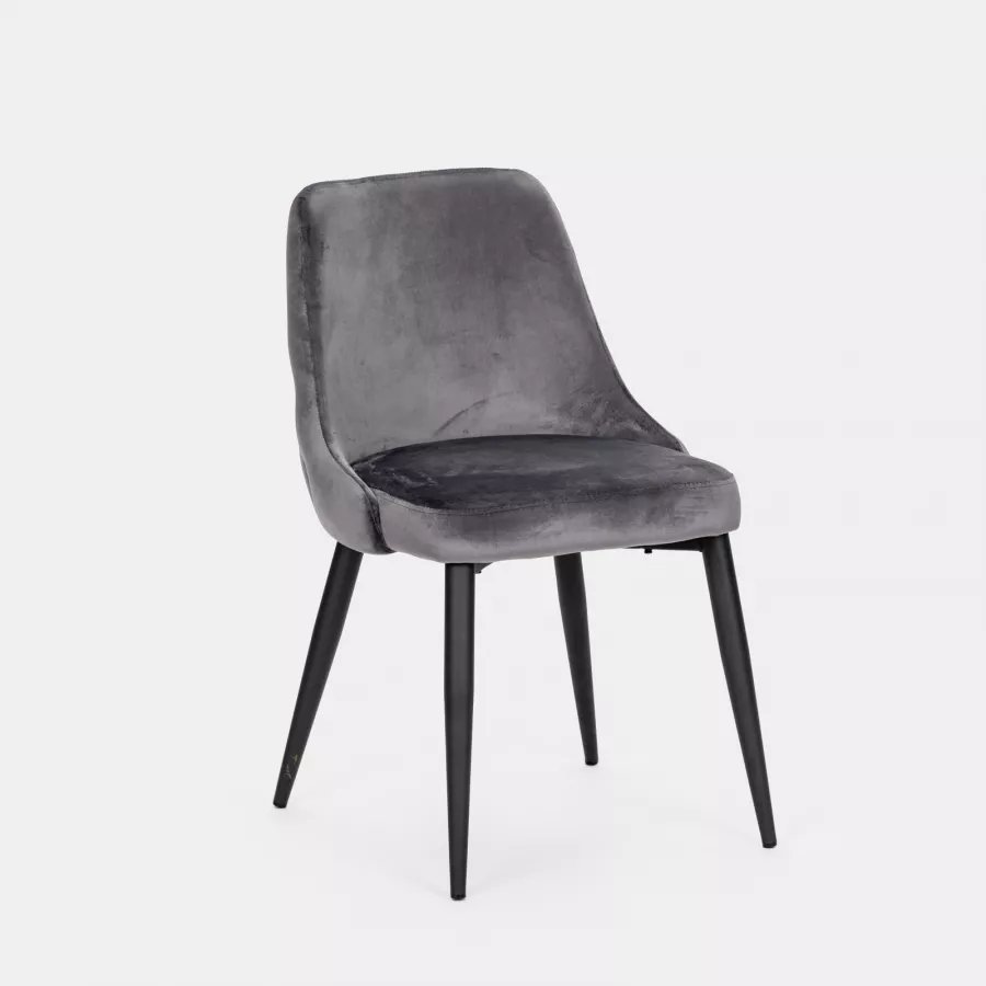 Set 2 sedie in velluto grigio scuro con gambe in metallo nero - Accent