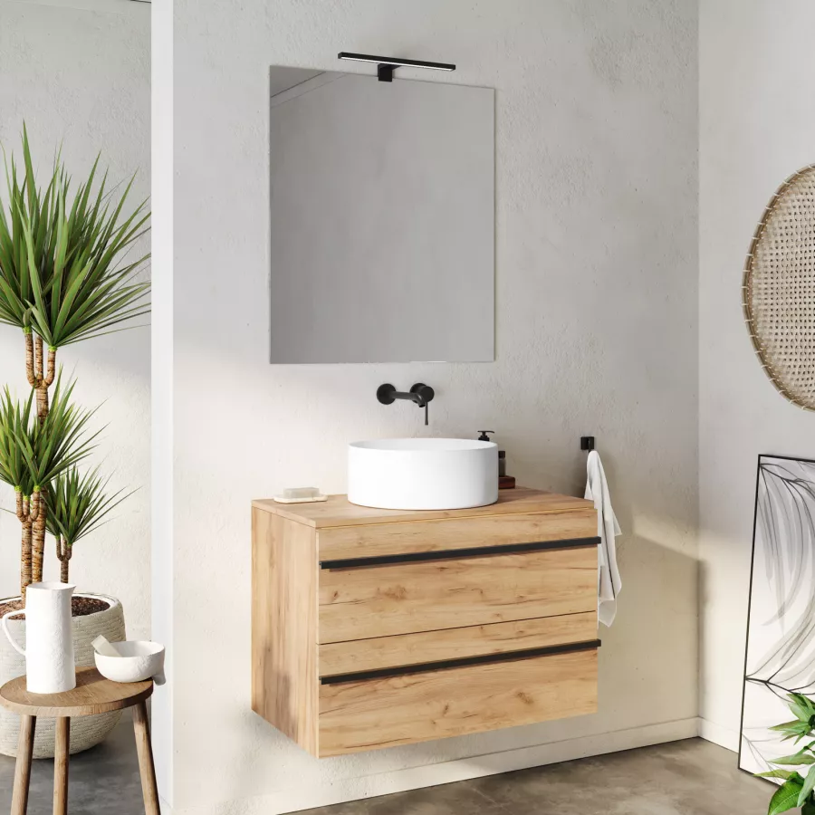 Mobile bagno con top 80 cm rovere africa con lavabo e specchio - Jamal