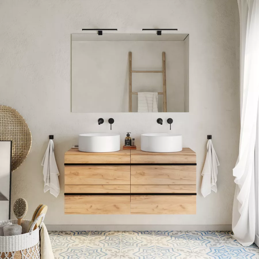Mobile bagno con top 120 cm rovere africa con lavabi e specchi - Jamal