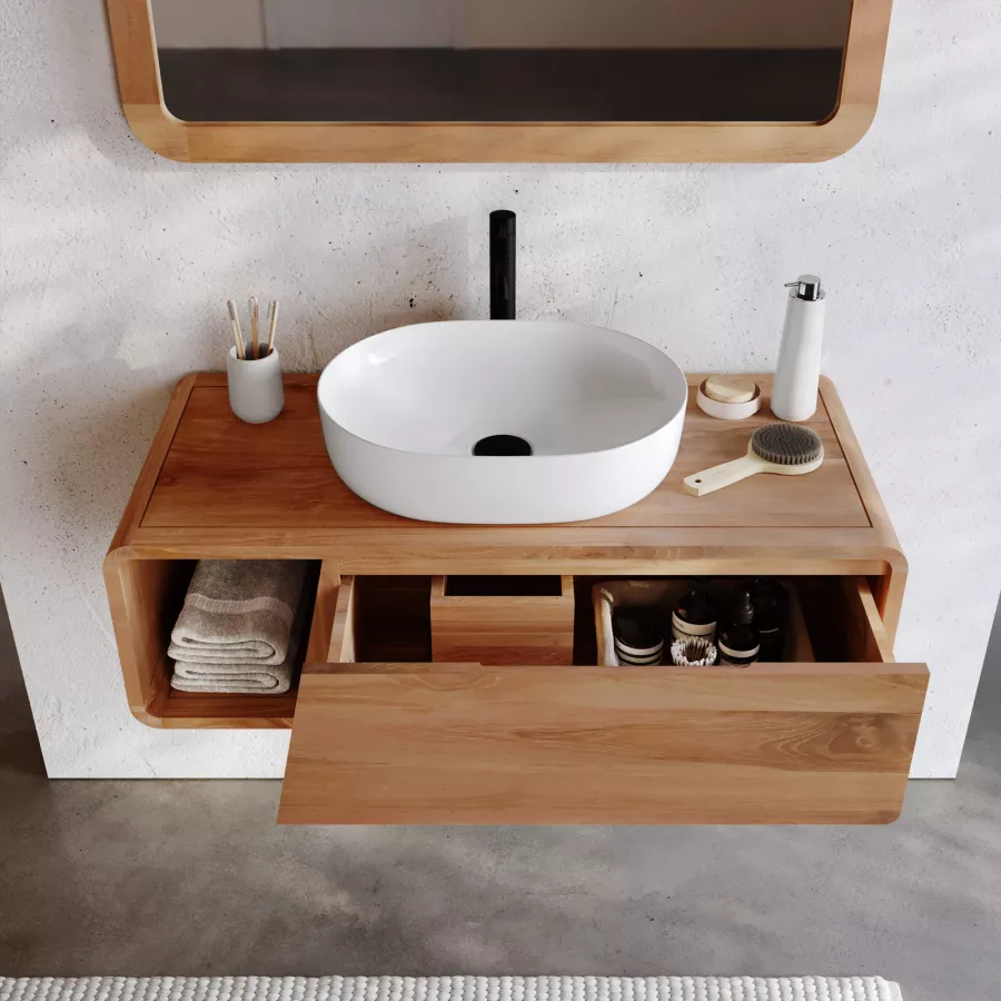 Mobile bagno sospeso 100 cm in teak naturale - Arborea