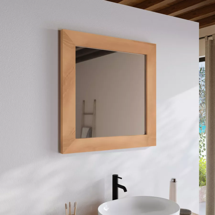 Specchio 70x70 cm con cornice in teak naturale