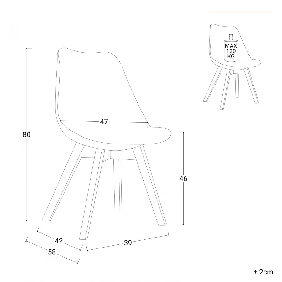 Set 4 sedie scandi cappuccino gambe in legno con cuscino - Alborg Plus