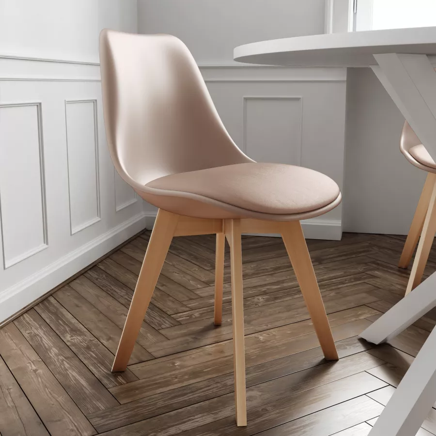Set 4 sedie scandi cappuccino gambe in legno con cuscino - Alborg Plus