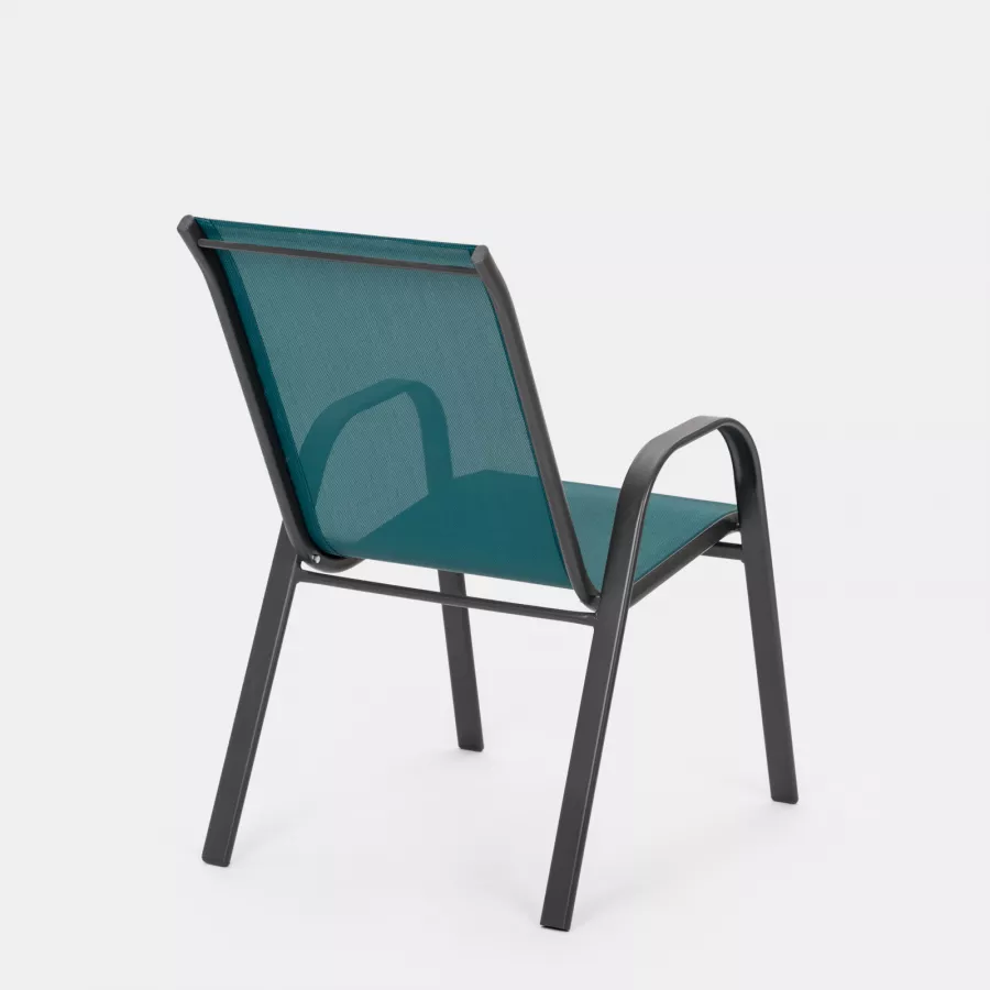 Set pranzo tavolo 150x90 cm e 4 sedie con braccioli in acciaio e textilene  antracite - Ninfa