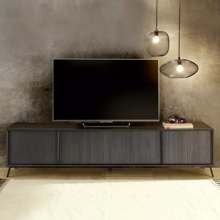 Mobile porta tv 205 cm con quattro ante in legno nero frassinato - Mendes