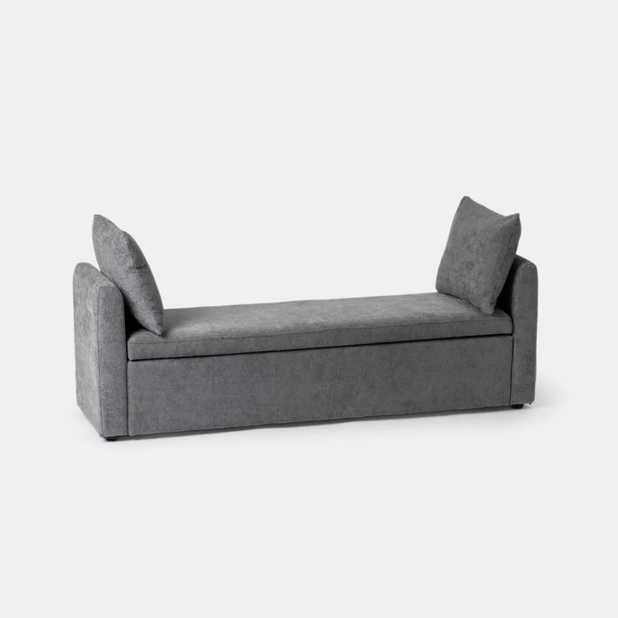 Panca Portaoggetti In Tessuto E Legno Massiccio | Stile Moderno Francese | Grigio Scuro 81,5x41x49 Cm | Seduta Imbottita - 3