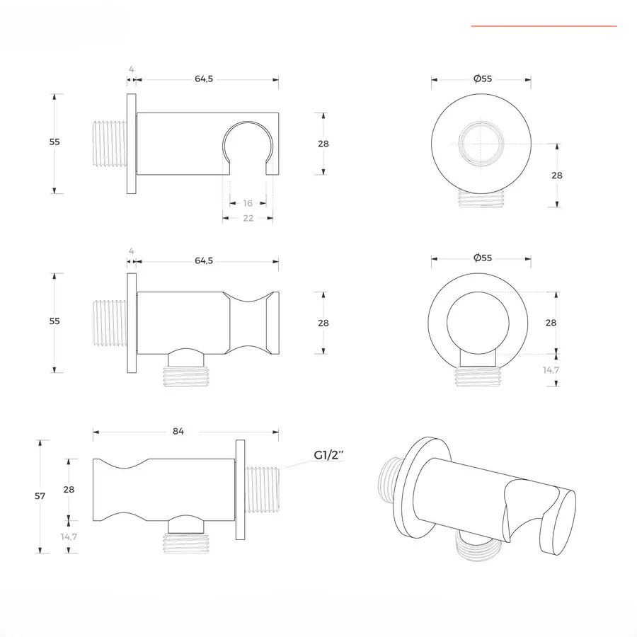Supporti da parete per installazione a 90° di prese e spine diritte IP65