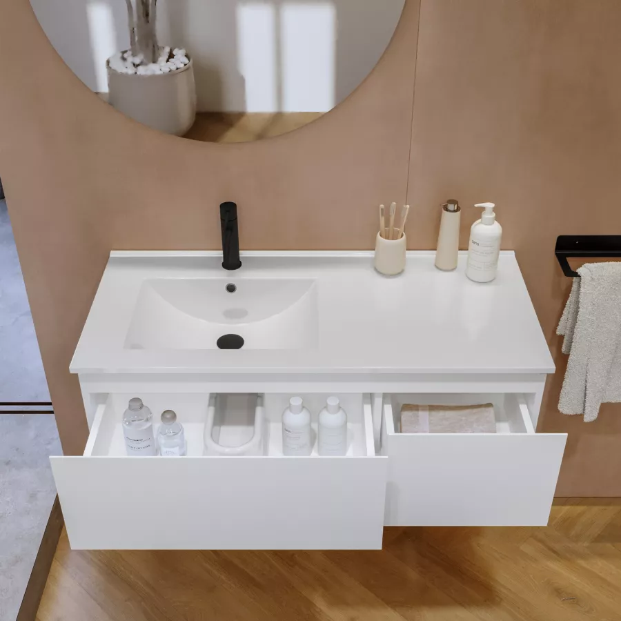 Mobile bagno sospeso 100 cm bianco opaco con specchio - Alterego