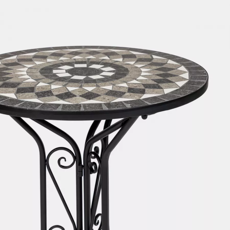 Tavolino da giardino rotondo 60 cm in metallo nero e top con mosaico nero -  Otranto