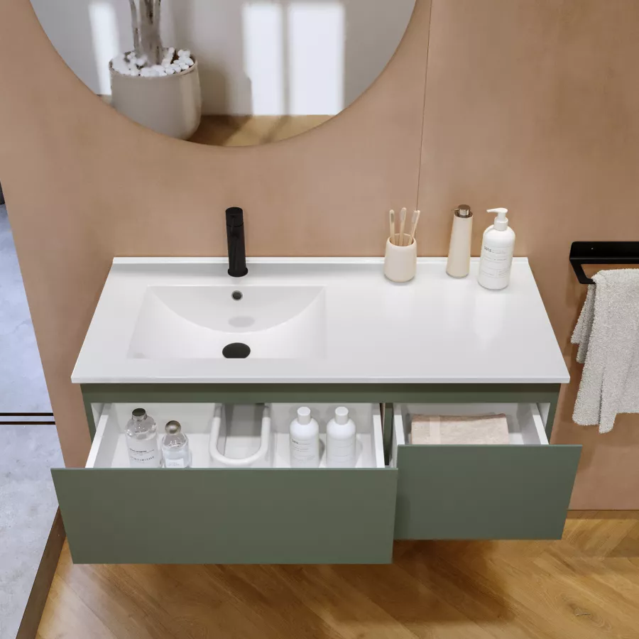 Mobile bagno sospeso 100 cm verde opaco con specchio - Alterego