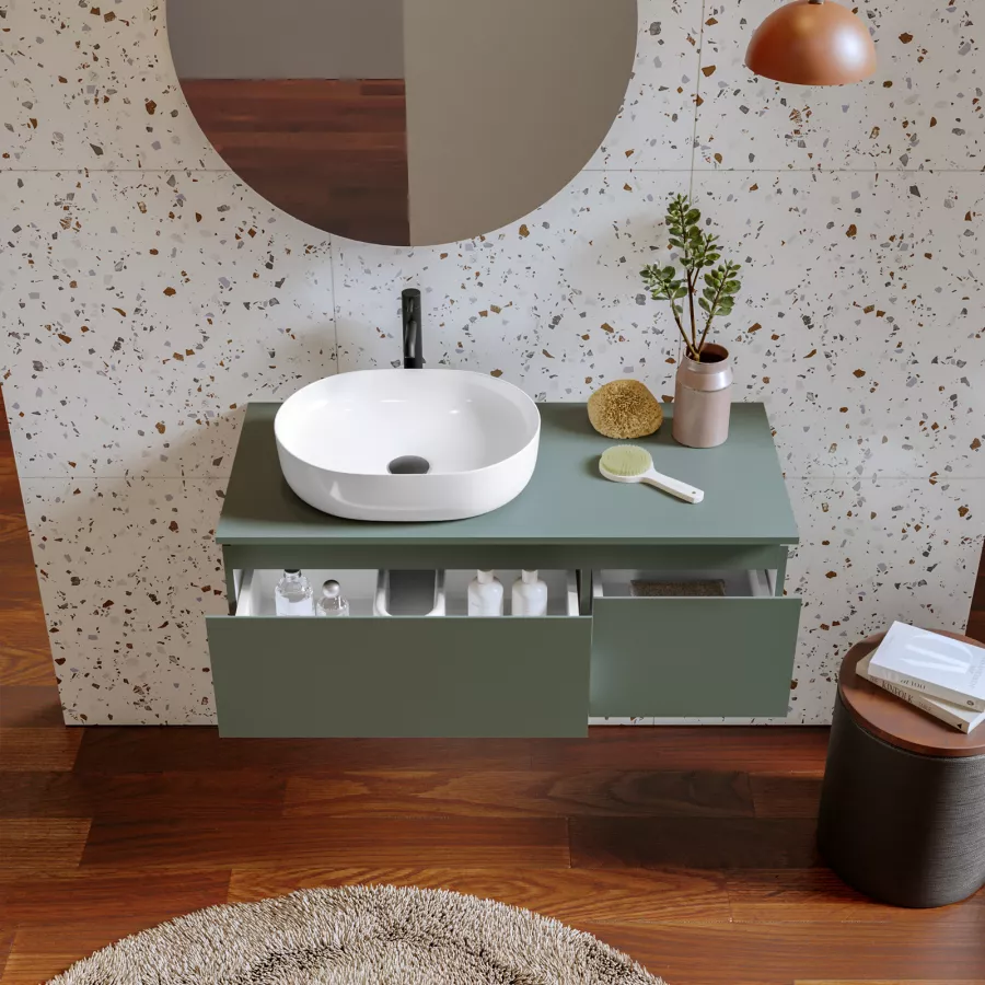 Mobile bagno portalavabo sospeso 100 cm verde opaco con specchio - Alterego