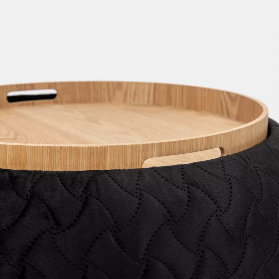 Pouf contenitore 56 cm con vassoio in velluto nero - Gildas