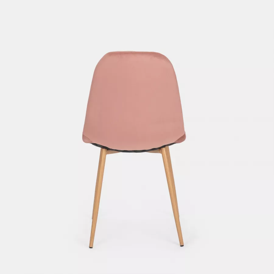 Set 4 sedie in velluto rosa trapuntato con gambe effetto legno - Finesse