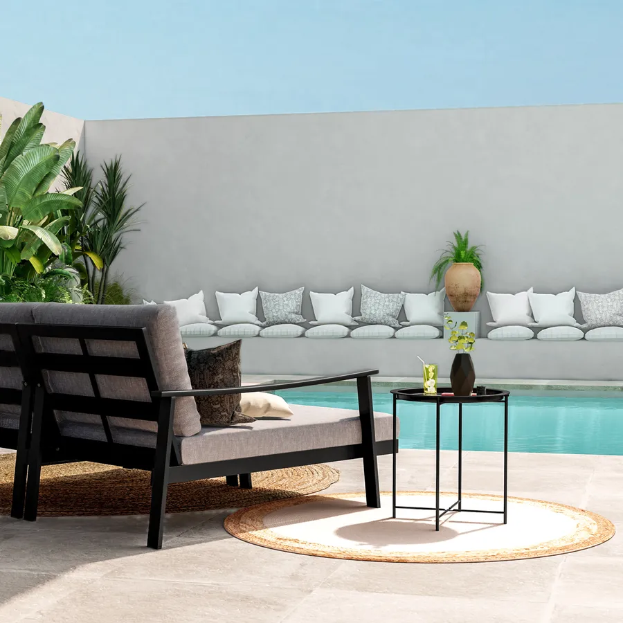 Tavolino Rotondo Da Esterno In Metallo Con Motivo Monstera - Diametro 35,6 Cm - Per Balcone, Giardino, Patio, Interni