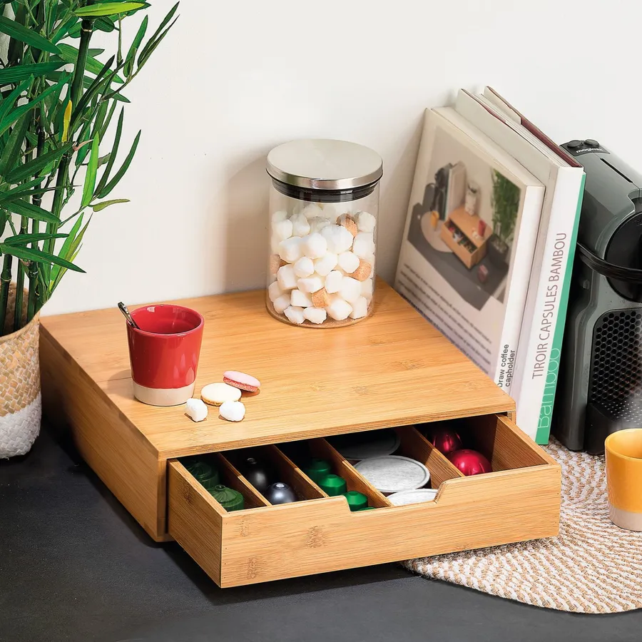 Organizer Da Divano In Bambù Con 5 Scomparti E Porta Bevande - Vassoio Portasnack Con Scomparto In Silicone Rimovibile, Per Salotto E Ufficio