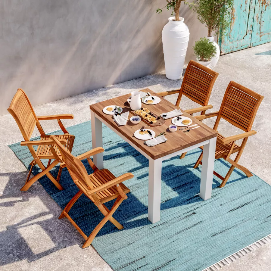 Set pranzo tavolo 115x70 cm e 4 sedie con braccioli pieghevoli in legno di  acacia - Paja