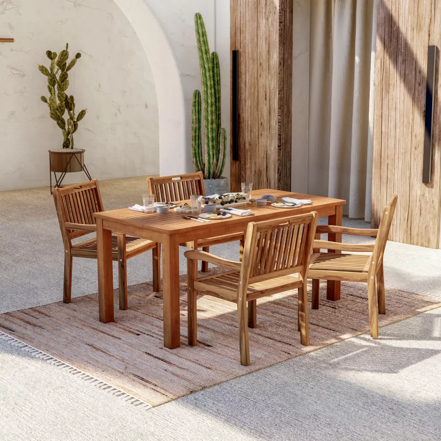 Set pranzo tavolo 160x80 cm e 2 panche in legno di acacia - Paja