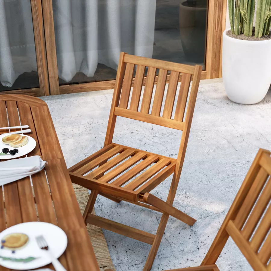 Set pranzo tavolo allungabile 150/200x100 cm e 6 sedie pieghevoli con  braccioli in legno di