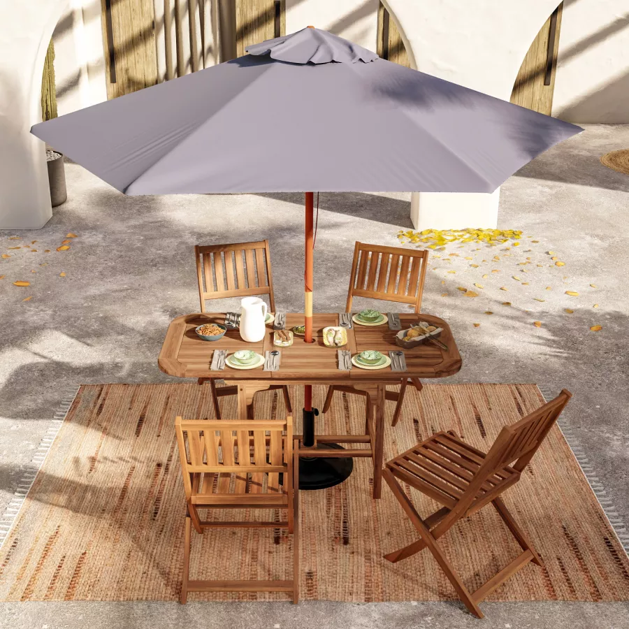 Set pranzo tavolo allungabile 120/160x80 cm e 4 sedie pieghevoli in legno  d'acacia - Paja