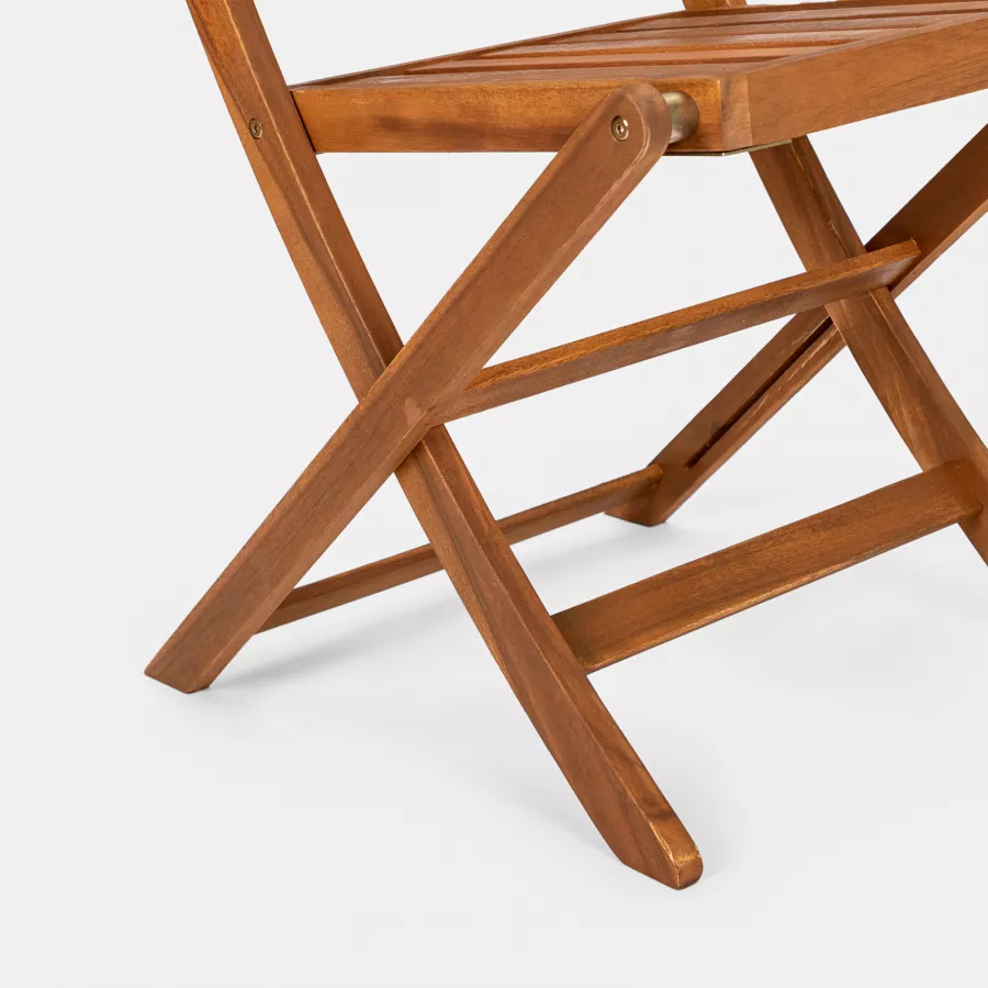Set bistrot tavolo pieghevole 70x70 cm e 2 sedie pieghevoli con braccioli  in legno di acacia