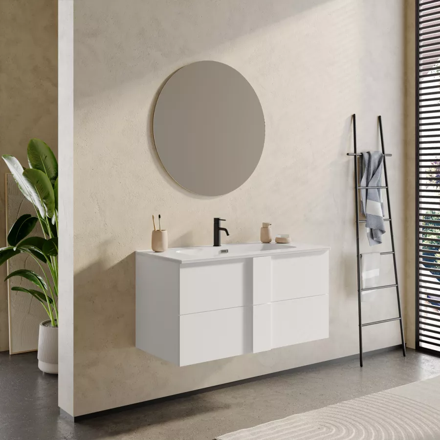 Mobile bagno sospeso 100 cm bianco opaco con specchio - Silva