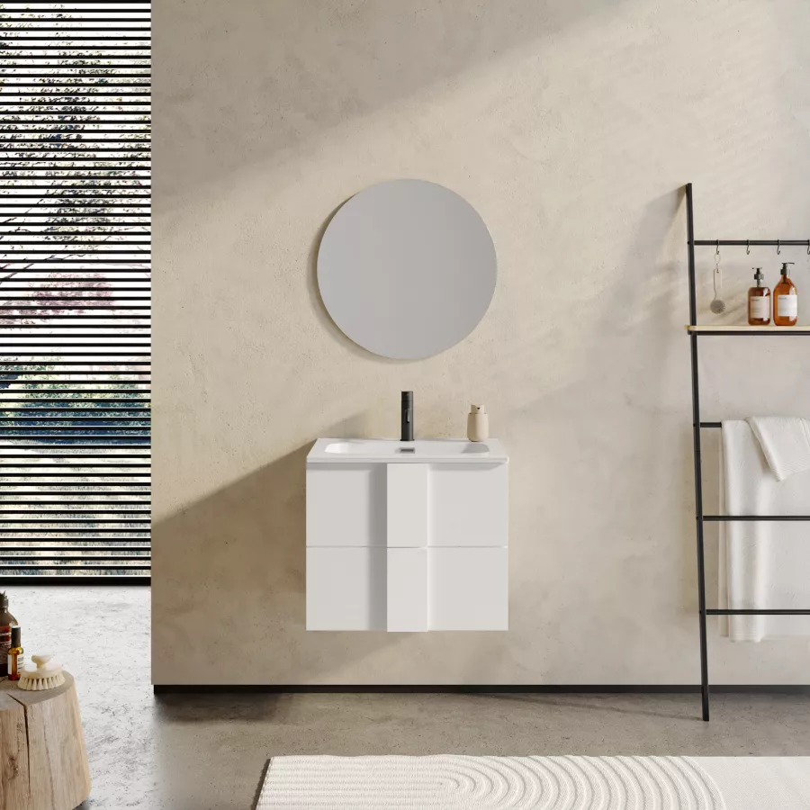 Lavatoio a tutta vasca d'arredo cm. 60×50 con mobile Bianco Opaco