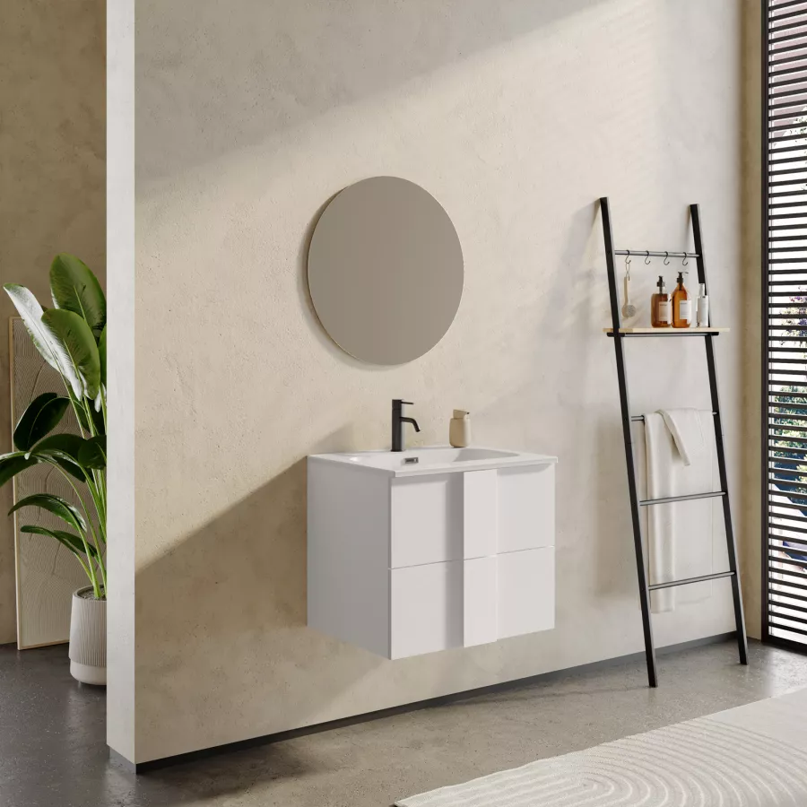 DEGHI MOBILI Mobiletto Bagno Sospeso 60 Cm Bianco Lucido Con