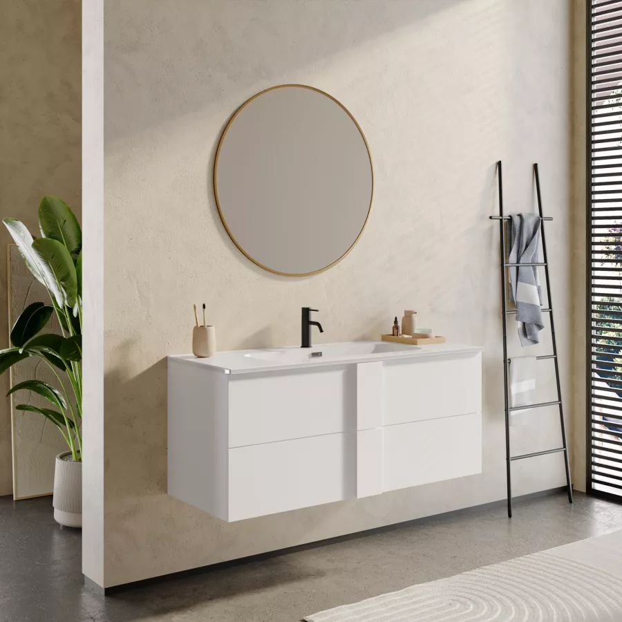 Mobile bagno bianco opaco a terra lavabo ceramica 120 cm con specchio led  con cornice