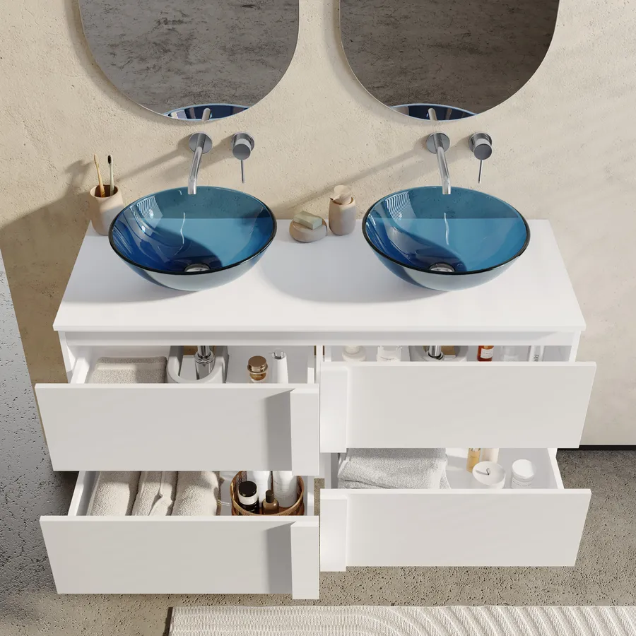 Mobile Da Bagno Sospeso 120cm Antracite Lucido Con Lavabo Doppia Vasca E Specchio Jasper