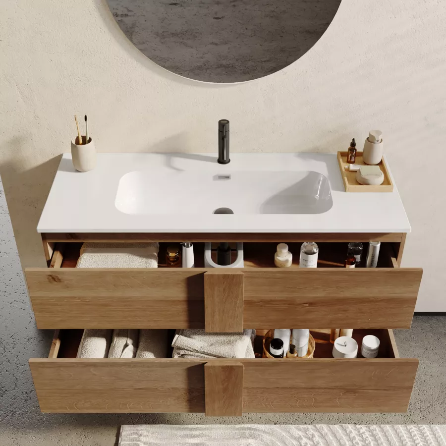 Mobile bagno sospeso 120 cm rovere heritage con specchio - Silva