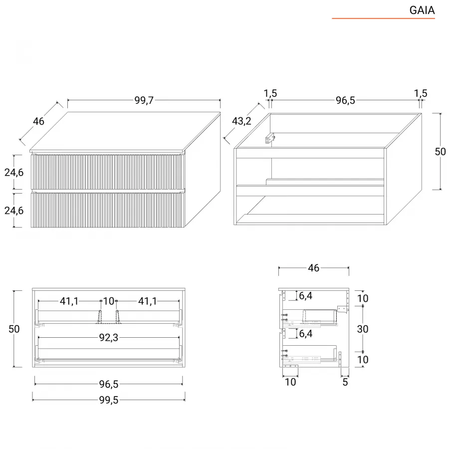 Mobile bagno portalavabo 100 cm bianco opaco cannettato con specchio - Gaia