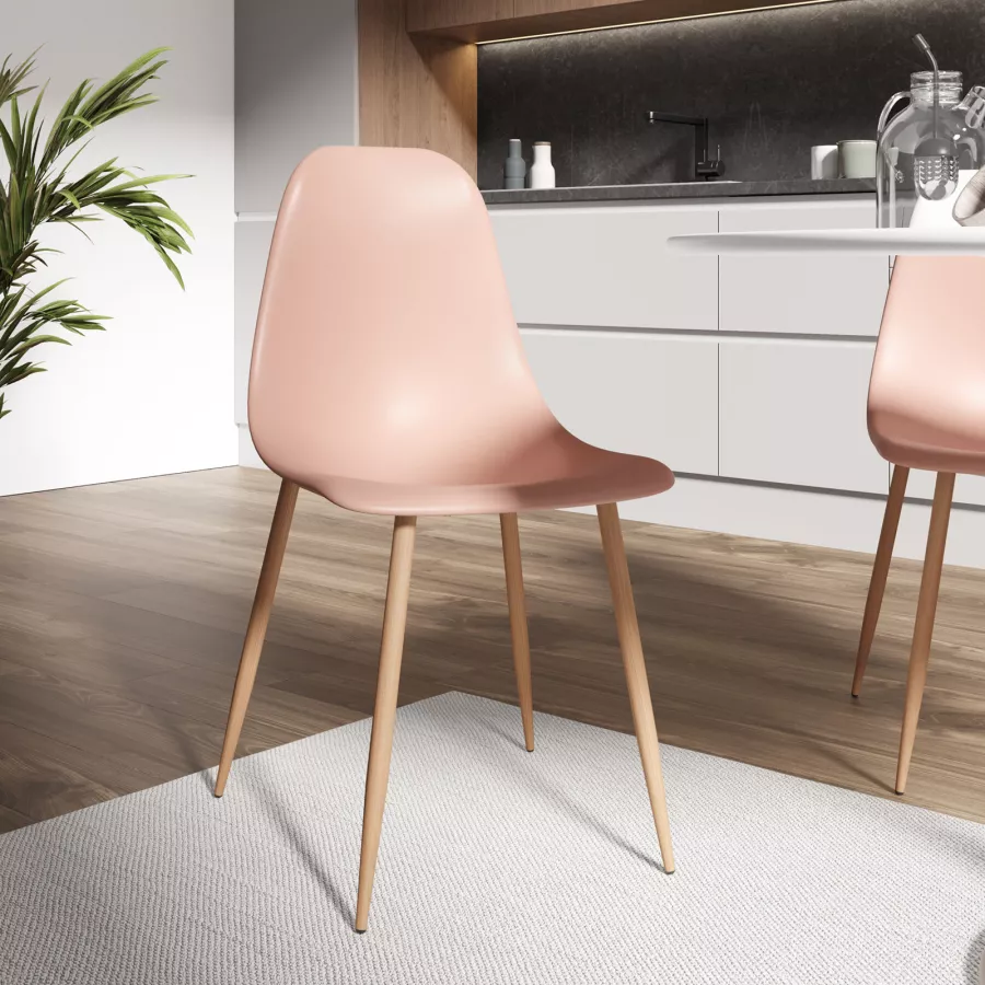 Set 6 sedie in polipropilene rosa antico con gambe effetto legno