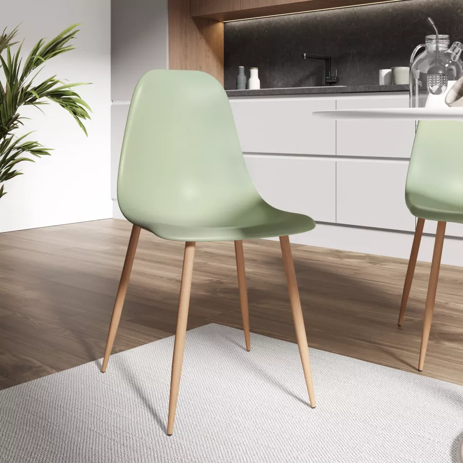 Set 6 sedie in polipropilene verde salvia con gambe effetto legno - Kaily