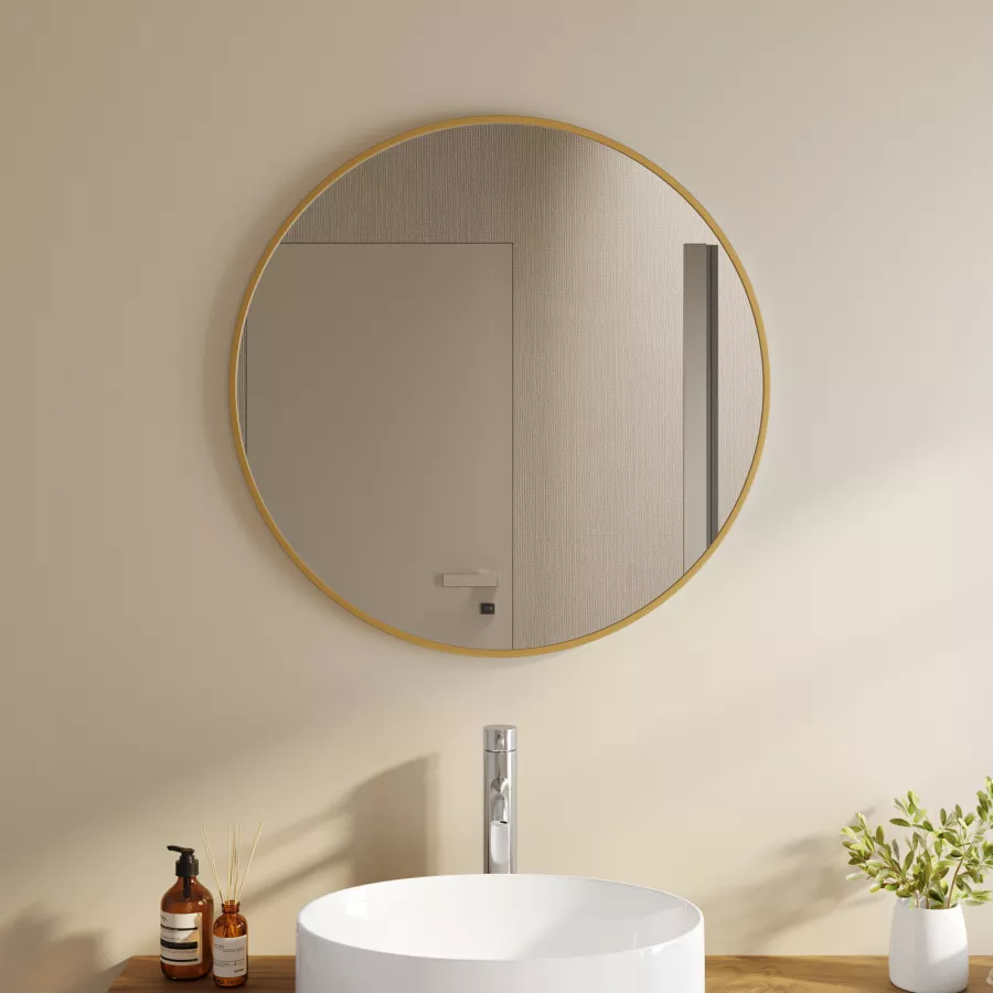 Specchio bagno Ø 75 cm con cornice in alluminio oro - Talas