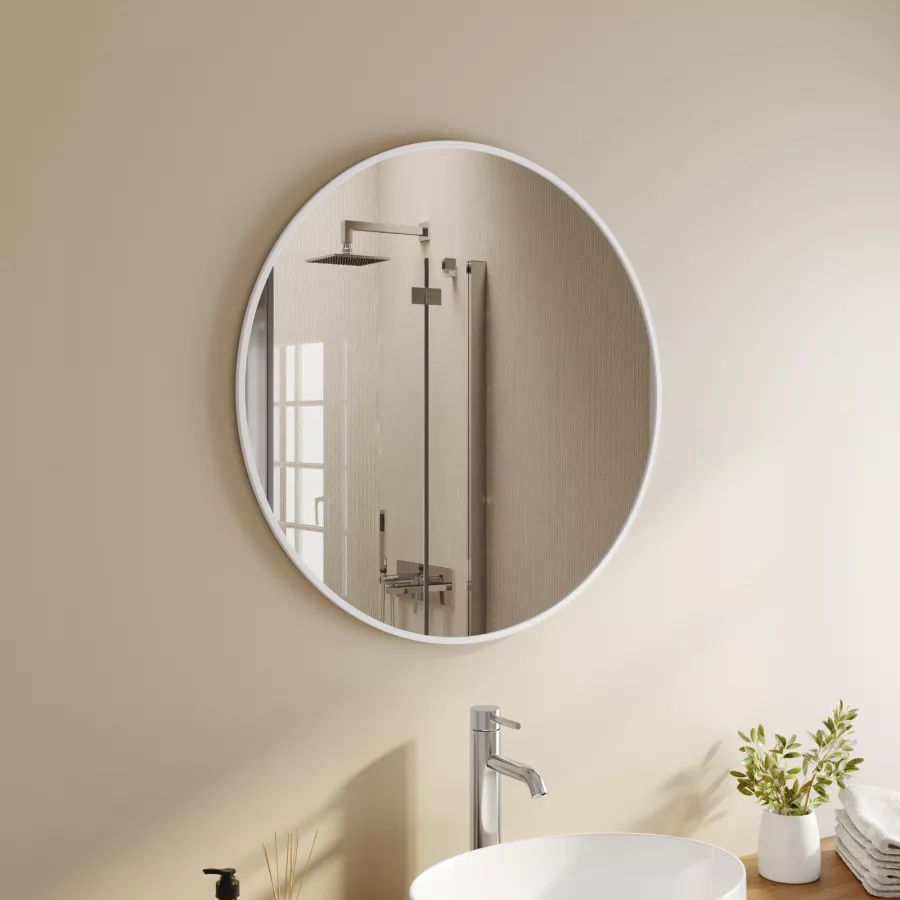 Specchio bagno Ø 75 cm con cornice in alluminio bianco opaco - Talas