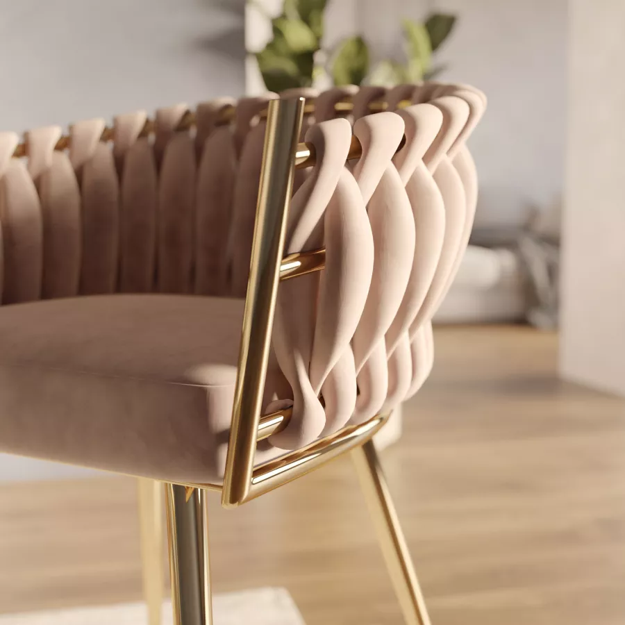 Sedia Imbottita Poltrona In Velluto Beige Con Design Moderno E