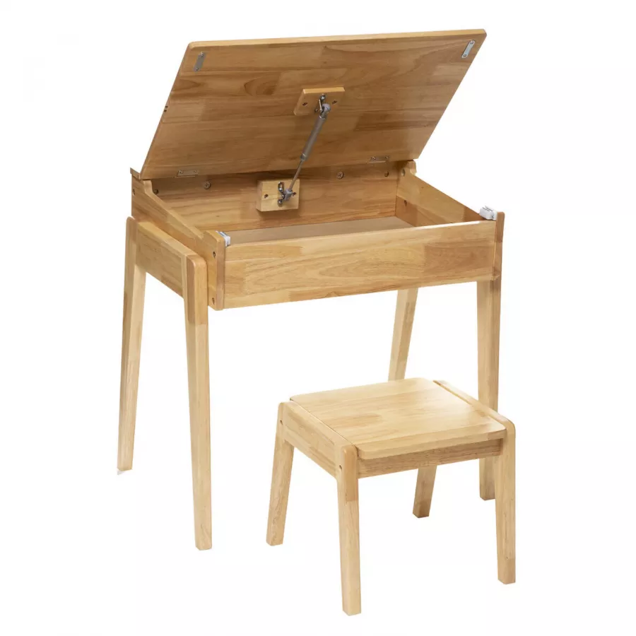 Set scrivania e sgabello per bambini in legno con vano contenitore