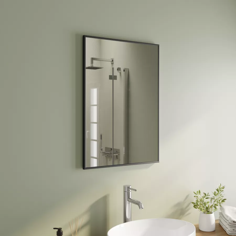 Specchio bagno 50x70 cm reversibile con cornice in alluminio nero opaco -  Calibri