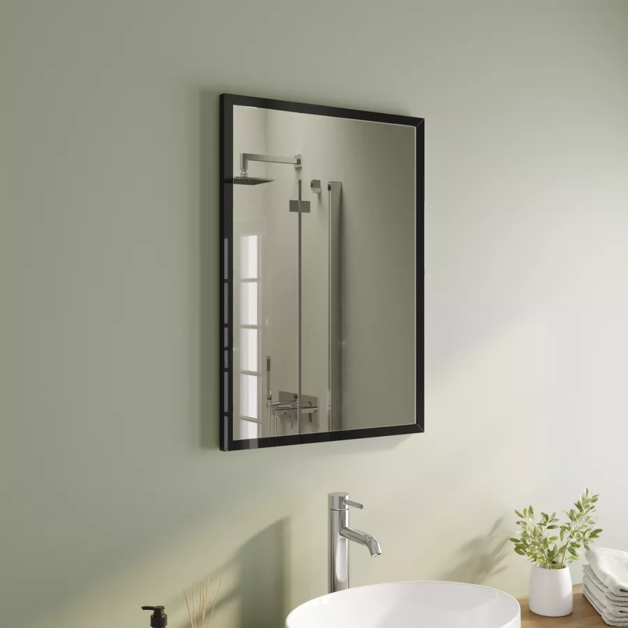 Specchio bagno 50x70 cm reversibile con cornice nero lucido - Calbri