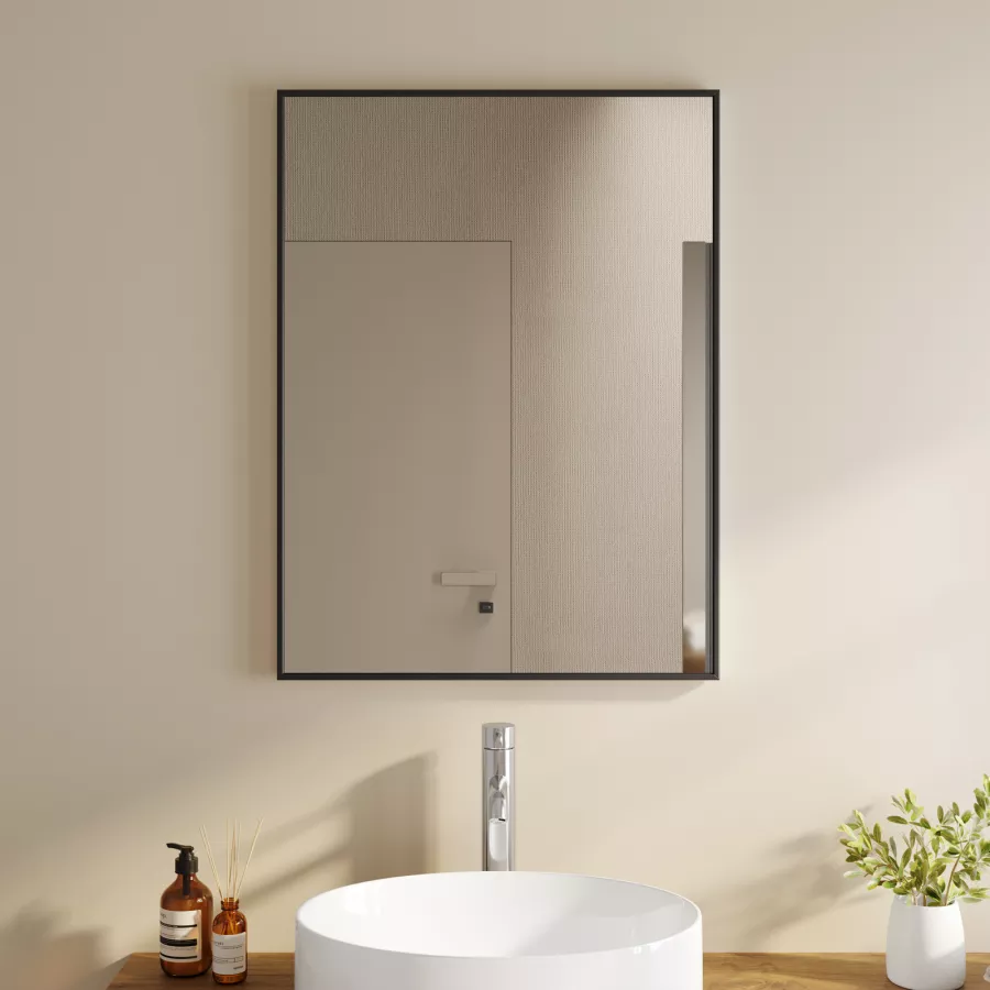 Specchio da bagno 80x60 cm con cornice nera - Decorito