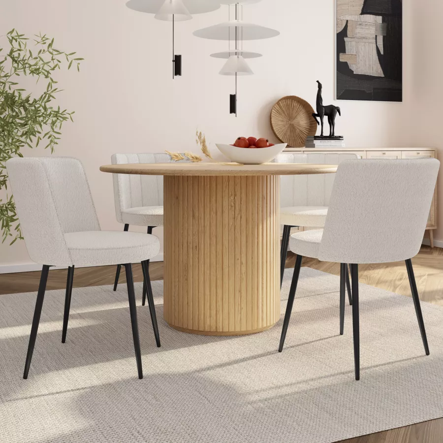 Maury's Set 4 Sedie Imbottite Teddy - Tessuto Bianco Con Gambe Oro, Dimensioni 44x48x88 Cm