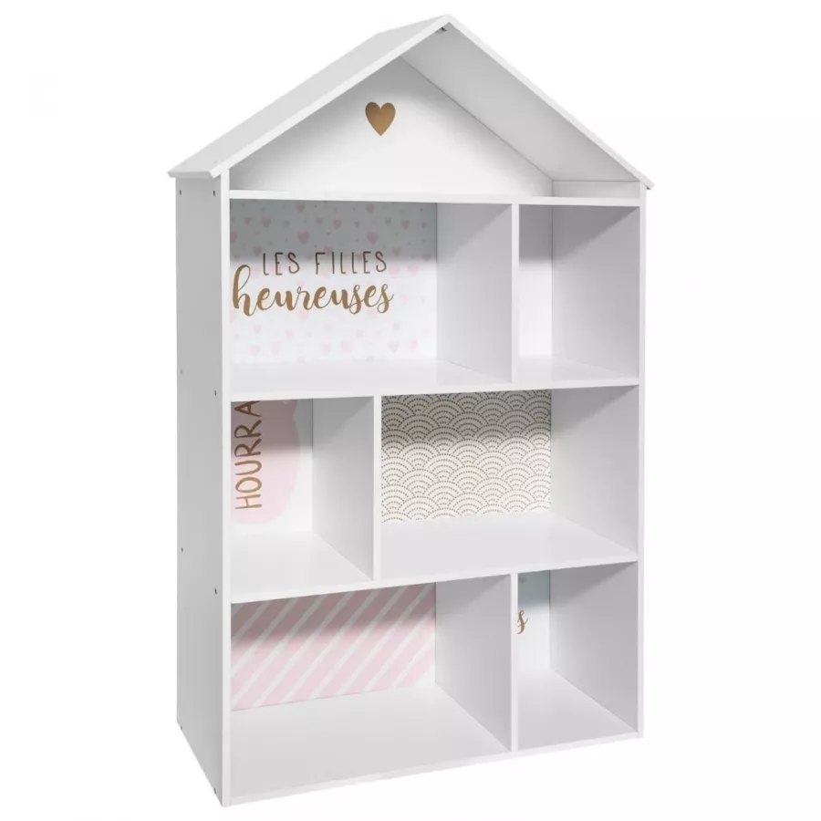 Libreria casetta per bambini 73x115h cm in legno bianco e rosa - Kids