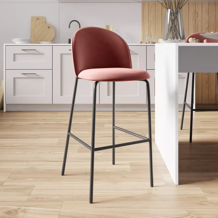 Sgabello ottomano in velluto rosa, poggiapiedi rotondo per trucco, seduta imbottita per camera da letto, decorazione per camera da letto e camera da letto, 34 x 34 x 44 cm