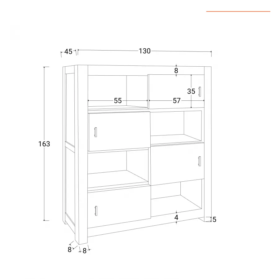 Credenza 130x45 cm in legno di acacia - Freia stone