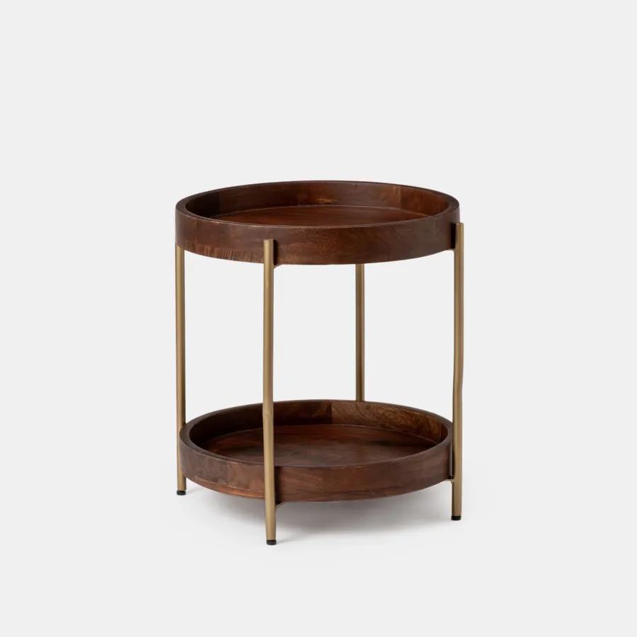 Tavolino rotondo a 3 ripiani - Legno e metallo nero - Design