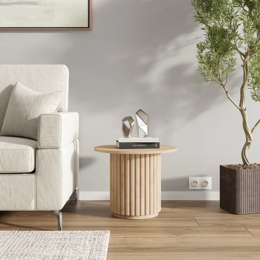 East At Main Tavolino Rotondo In Legno Di Teak Naturale – Stile Fattoria Moderno, Per Soggiorno E Cameretta - 4