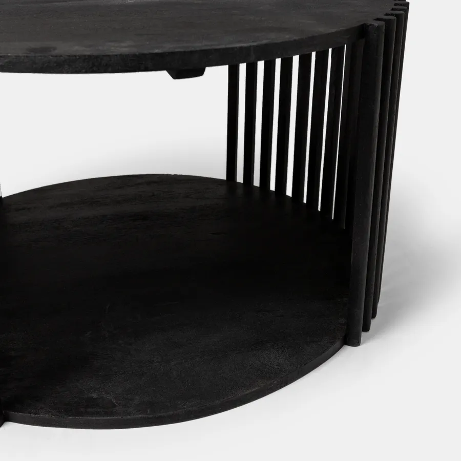 O&K FURNITURE Tavolino moderno, comodino rotondo con 2 cassetti, tavolino nero con gambe in metallo per camera da letto, soggiorno, comodino, nero e marrone