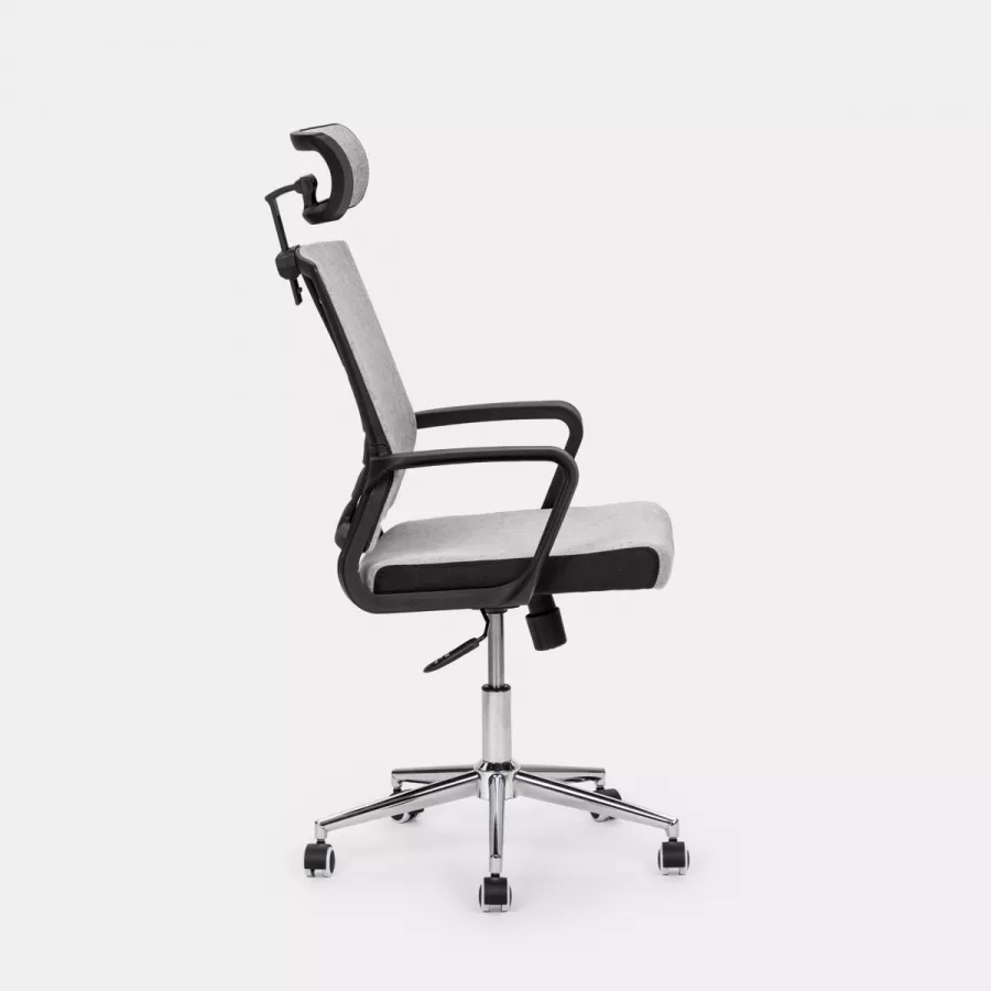 Poltrona da ufficio girevole in tessuto grigio con supporto ergonomico e  base cromata - Australe